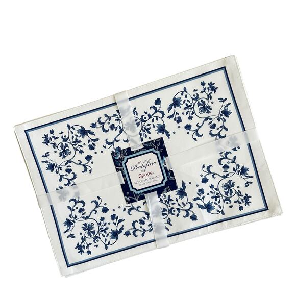 Blue Portofino by Spode Set of 4 Placemats 13x19 Blue & White Spring Floral NEW - Picture 2 of 14